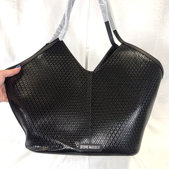 Embossed Woven X-Large Tote Bag, Black, w/Colorful Bag Charms, NWT - Picture 3 of 16